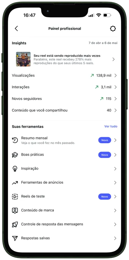 Print de métricas: Conteúdo de alcance